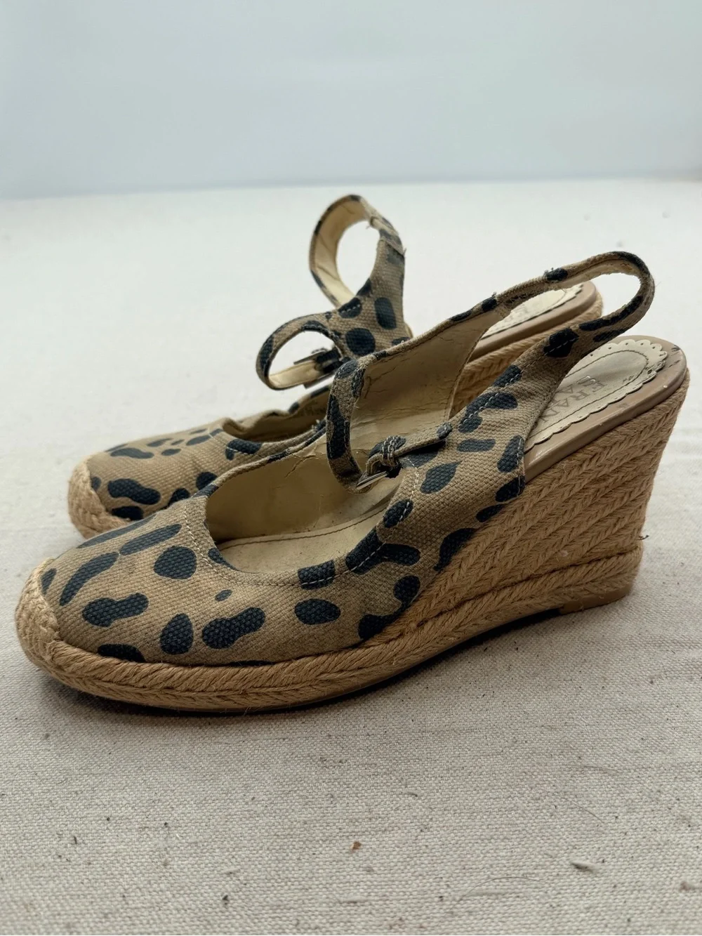 Leopard Print Espadrille Wedge Slingback - Beige/Black